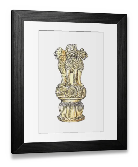 Framed Print : Illustration of Ashokan decorated capital, Sarnath, India Framed Print : Illustration of Ashokan decorated capital, Sarnath, India