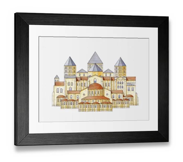 Framed Print : Illustration of Romanesque monastery-church, Cluny, France