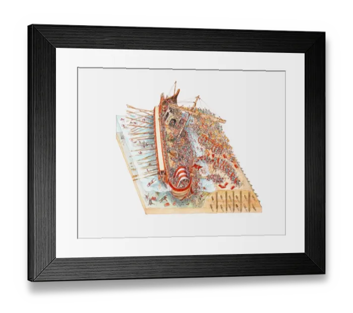 Framed Print : Illustration of battle between Egyptians and Julius Ceasars force causing galley to sink, Great Harbour, Alexandria Framed Print : Illustration of battle between Egyptians and Julius Ceasars force causing galley to sink, Great Harbour, Alexandria