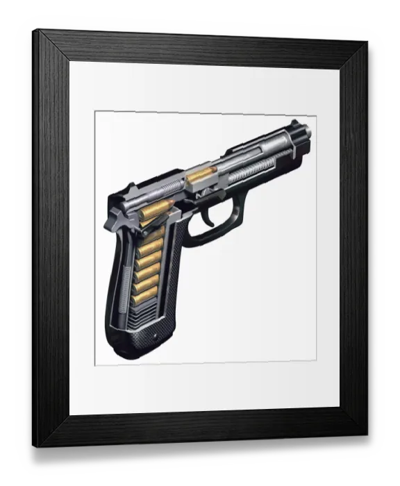 Framed Print : Semi-automatic pistol, cutaway illustration Framed Print : Semi-automatic pistol, cutaway illustration