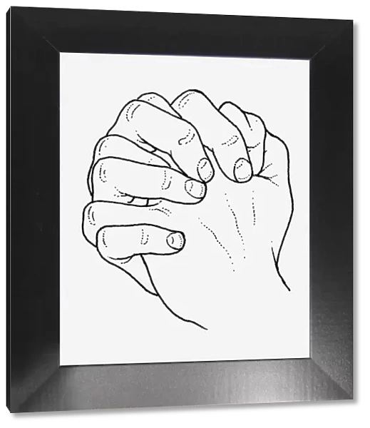 Black and white illustration of hands clasped