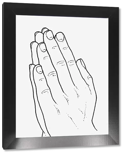 Black and white illustration of praying hands