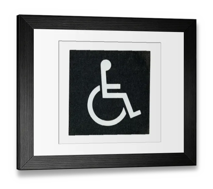 Framed Print : Black and white illustration of white silhouette of man in wheelchair Framed Print : Black and white illustration of white silhouette of man in wheelchair