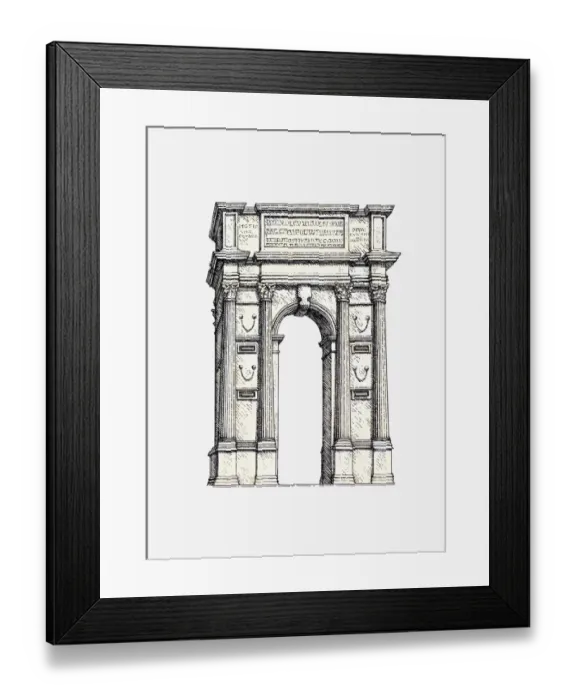 Framed Print : Black and white illustration, Arch of Trajan, Ancona, Italy Framed Print : Black and white illustration, Arch of Trajan, Ancona, Italy