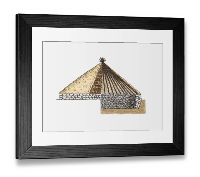 Framed Print : Cross section illustration of round hut, Mallaga, Israel Framed Print : Cross section illustration of round hut, Mallaga, Israel
