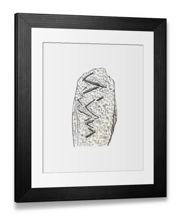Framed Print : Black and white illustration of engraved animal bone from Bacho Kiro, Bulgaria Framed Print : Black and white illustration of engraved animal bone from Bacho Kiro, Bulgaria