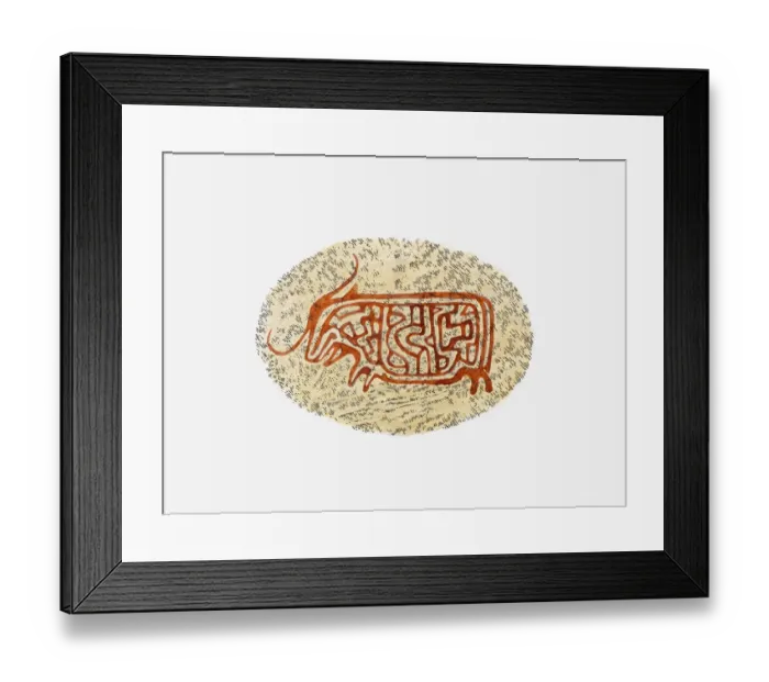 Framed Print : Illustration of ancient rock painting of bison found in Bhimbetka, India