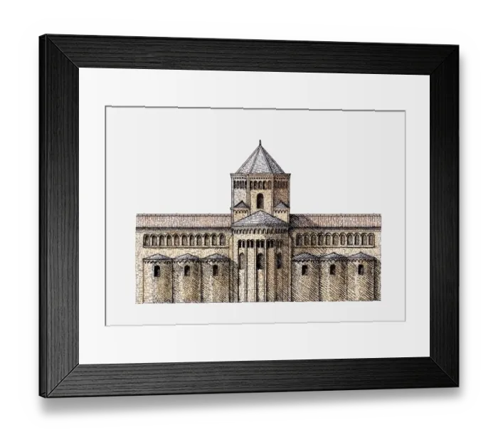 Framed Print : Illustration of Romanesque church, Ripoll, Spain Framed Print : Illustration of Romanesque church, Ripoll, Spain