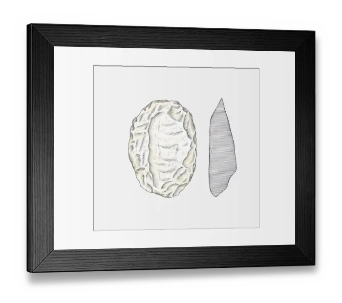 Framed Print : Illustration of Hoabinhian stone tools, Vietnam Framed Print : Illustration of Hoabinhian stone tools, Vietnam