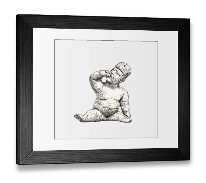 Framed Print : Black and white illustration of Olmec baby, found in Las Bocas, Mexico Framed Print : Black and white illustration of Olmec baby, found in Las Bocas, Mexico