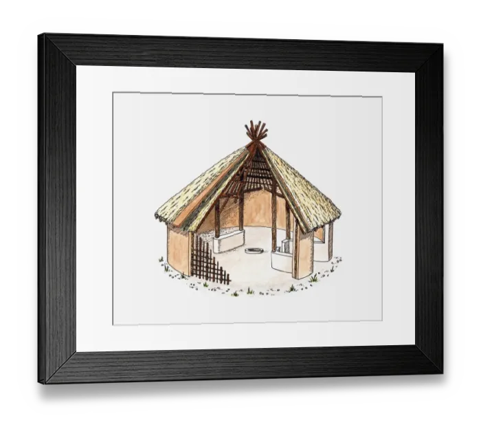 Framed Print : Cross section illustration of early wooden circular house with thatched roof, Banpo, Shaaxi, China Framed Print : Cross section illustration of early wooden circular house with thatched roof, Banpo, Shaaxi, China
