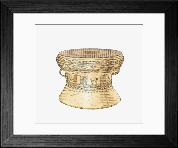 Framed Print : Illustration of ancient Dong Son drum, Vietnam Framed Print : Illustration of ancient Dong Son drum, Vietnam