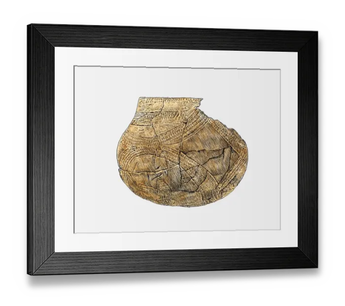 Framed Print : Illustration of reconstruction of ancient pot with banded decoration Framed Print : Illustration of reconstruction of ancient pot with banded decoration