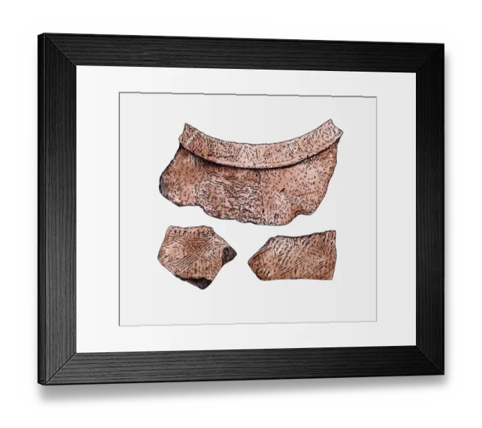 Framed Print : Illustration of cord-marked and incised pottery shards, Ta-p en-keng, Taiwan Framed Print : Illustration of cord-marked and incised pottery shards, Ta-p en-keng, Taiwan