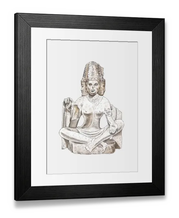Framed Print : Illustration of Chola granite statue of seated Brahma, India Framed Print : Illustration of Chola granite statue of seated Brahma, India