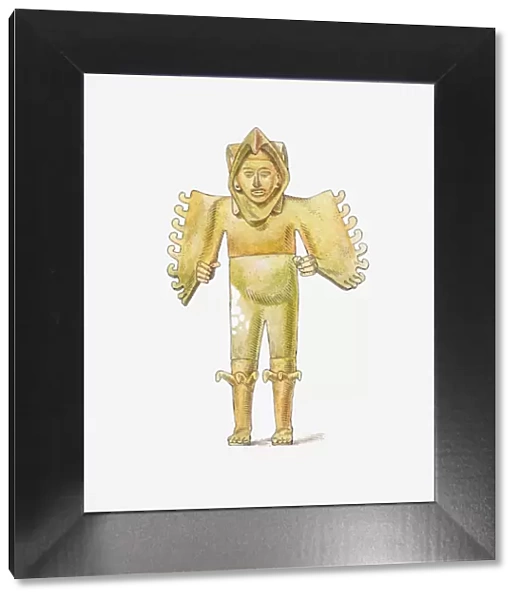 Illustration of terracotta Aztec warrior, Temple Mayor, Mexico City