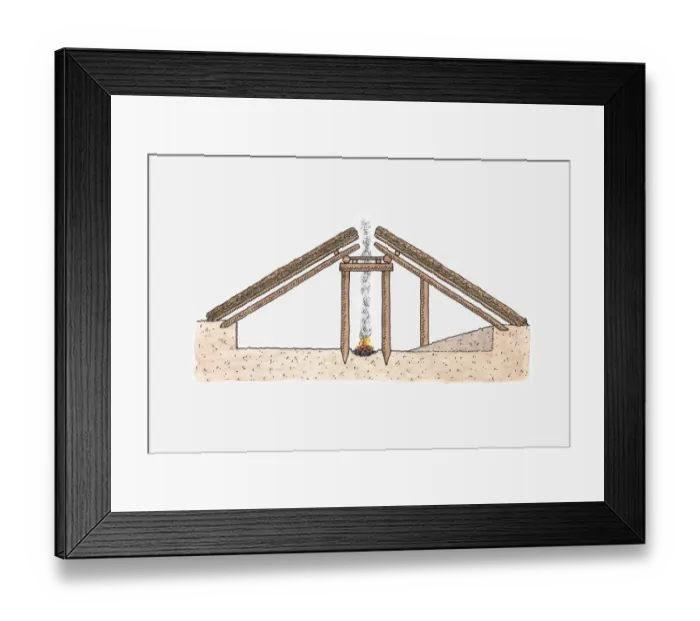 Framed Print : Cross section illustration of pit-ouse, Surprise Valley, California Framed Print : Cross section illustration of pit-ouse, Surprise Valley, California