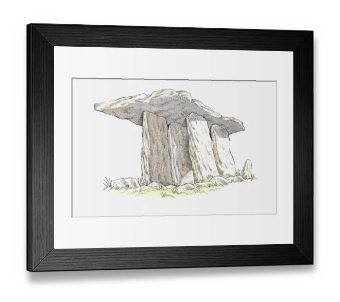Framed Print : Illustration of Poulnabrone Dolmen, neolithic chamber tomb, County Clare, Ireland Framed Print : Illustration of Poulnabrone Dolmen, neolithic chamber tomb, County Clare, Ireland