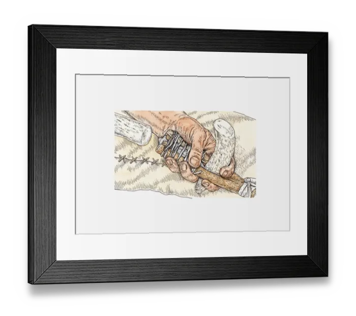 Framed Print : Illustration of hitting clovis point with hammer Framed Print : Illustration of hitting clovis point with hammer