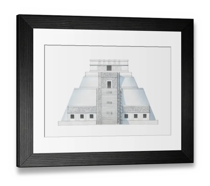 Framed Print : Illustration of Temple of the Magician, Uxmal, Mexico
