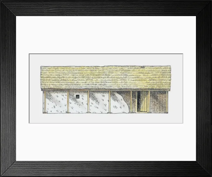 Framed Print : Illustration of a Viking house, Hedeby, Germany Framed Print : Illustration of a Viking house, Hedeby, Germany