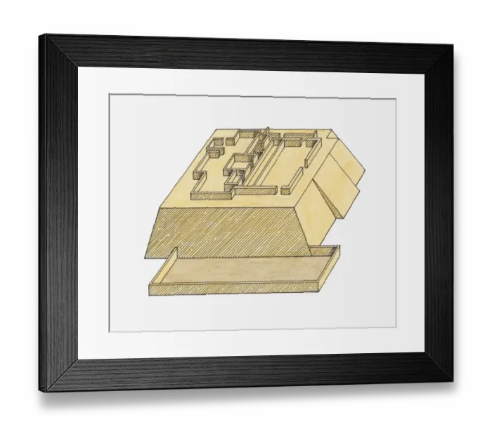Framed Print : Illustration of Huaca de Los Idolos burial mound, El Aspero, Peru