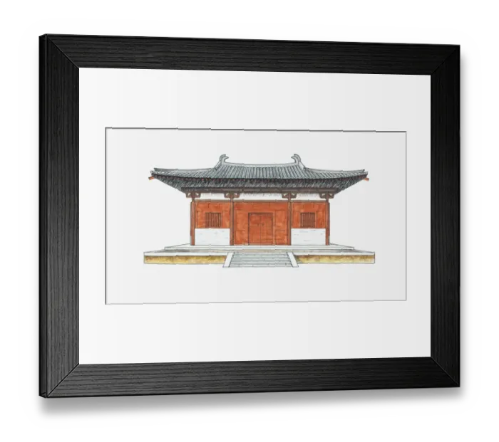 Framed Print : Illustration of the main hall, Nanchan Temple, Shaanxi, China, 8th century Framed Print : Illustration of the main hall, Nanchan Temple, Shaanxi, China, 8th century