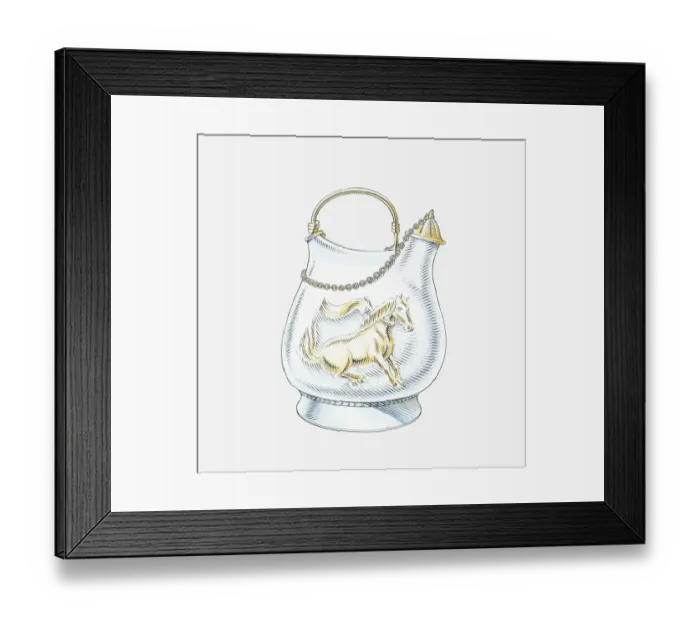 Framed Print : Illustration of Tang silver wine jug with gilded dancing horse motif, Chang an, China, AD600-900