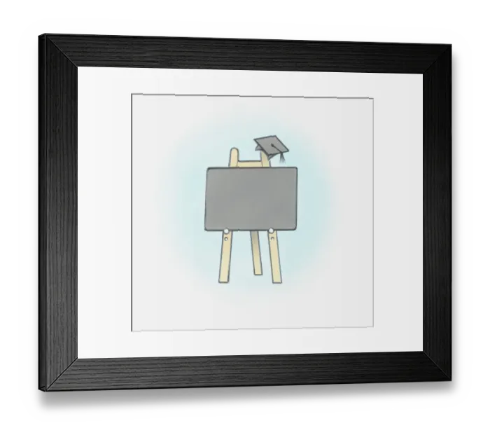 Framed Print : Illustration of blackboard and mortar board