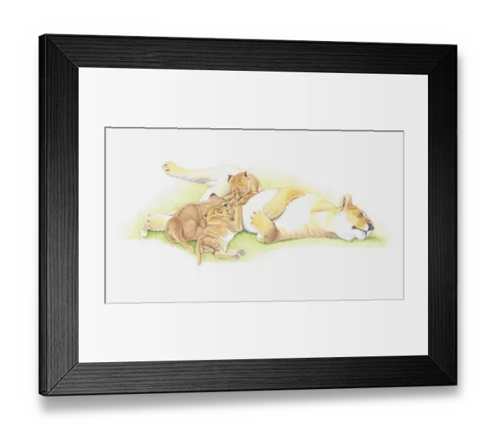 Framed Print : Illustration of lioness with cubs Framed Print : Illustration of lioness with cubs
