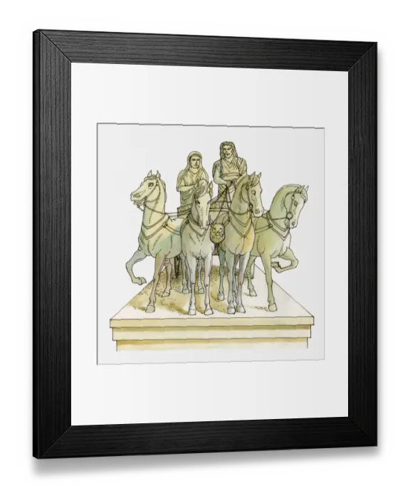 Framed Print : Illustration of marble statue of Mausolus and Artemisia of Caria in horse-drawn chariot, on top of Mausoleum of Halicarnassus Framed Print : Illustration of marble statue of Mausolus and Artemisia of Caria in horse-drawn chariot, on top of Mausoleum of Halicarnassus