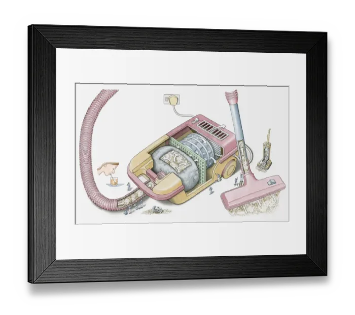 Framed Print : Illustration of vacuum cleaner showing how suction works Framed Print : Illustration of vacuum cleaner showing how suction works