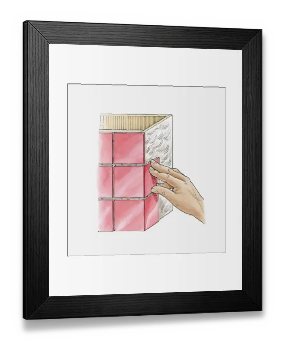 Framed Print : Illustration of hand tiling a planting tub