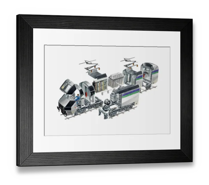 Framed Print : Cross section illustration of Le Shuttle with driver Framed Print : Cross section illustration of Le Shuttle with driver