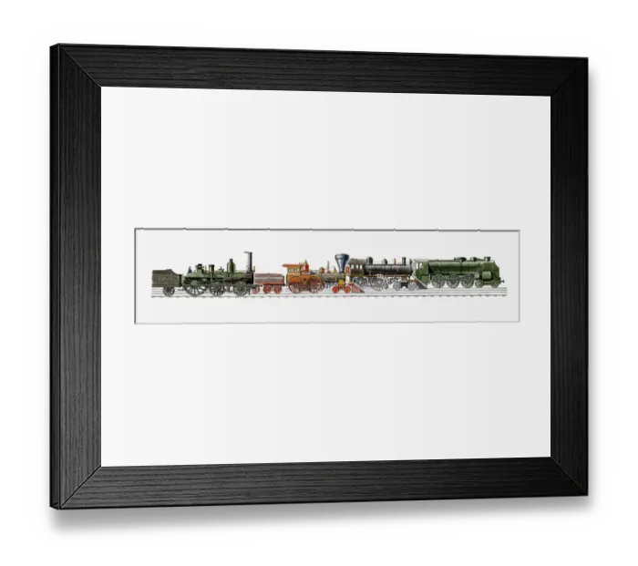 Framed Print : Illustration of 1851 Crampton 2-2-2-0 (France), 1860 4-4-0 steam locomotive (USA), 1893 999 4-4-0 steam locomotive (USA), and 1930 Chapelon 4-6-2 (France) Framed Print : Illustration of 1851 Crampton 2-2-2-0 (France), 1860 4-4-0 steam locomotive (USA), 1893 999 4-4-0 steam locomotive (USA), and 1930 Chapelon 4-6-2 (France)