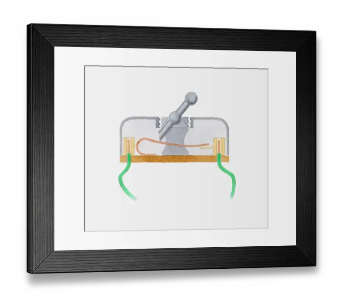Framed Print : Illustration of a switch showing the inside mechanism Framed Print : Illustration of a switch showing the inside mechanism