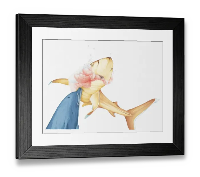 Framed Print : Illustration of Bottlenose Dolphin killing a Whitetip Reef Shark by ramming the sharks soft belly with its snout Framed Print : Illustration of Bottlenose Dolphin killing a Whitetip Reef Shark by ramming the sharks soft belly with its snout