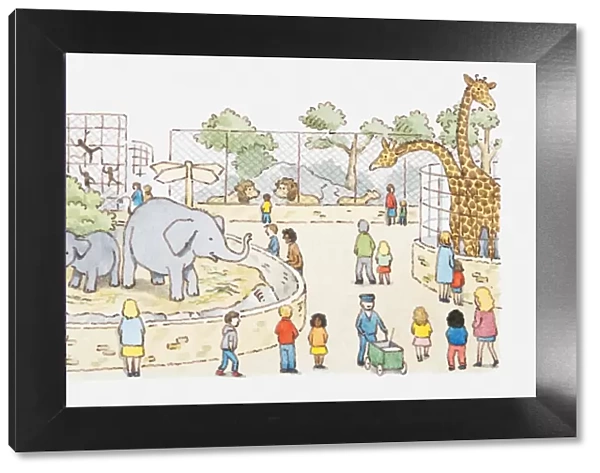 Illustration of a scene in a zoo