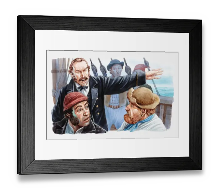 Framed Print : Illustration of Captain Gould ordering his men off the ghost ship and back onto the Ellen Austin Framed Print : Illustration of Captain Gould ordering his men off the ghost ship and back onto the Ellen Austin