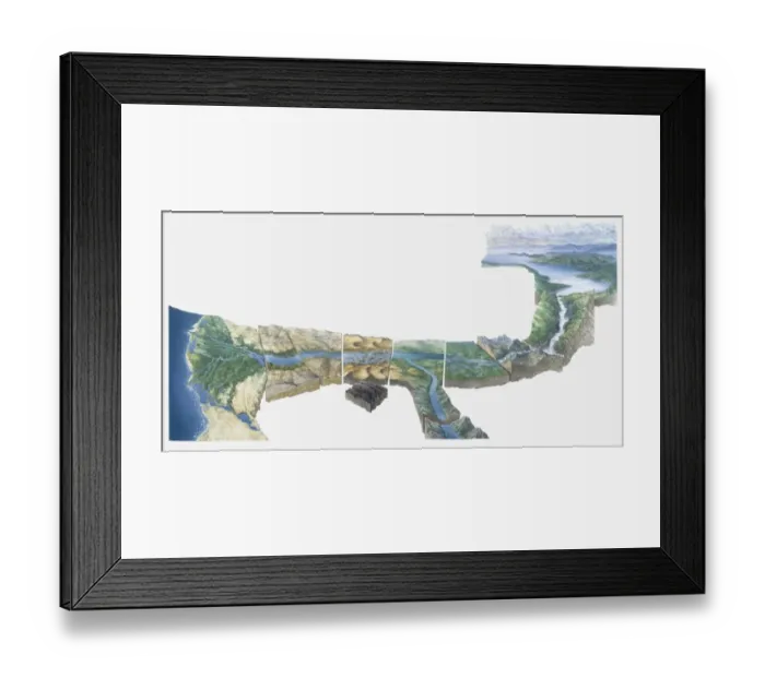Framed Print : Illustration of Nile river from Lake Victoria to Nile Delta