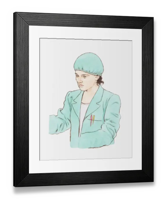 Framed Print : Illustration of woman wearing laboratory coat and cap Framed Print : Illustration of woman wearing laboratory coat and cap