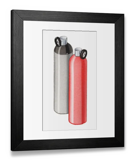 Framed Print : Illustration of hydrogen and nitrogen cylinders Framed Print : Illustration of hydrogen and nitrogen cylinders