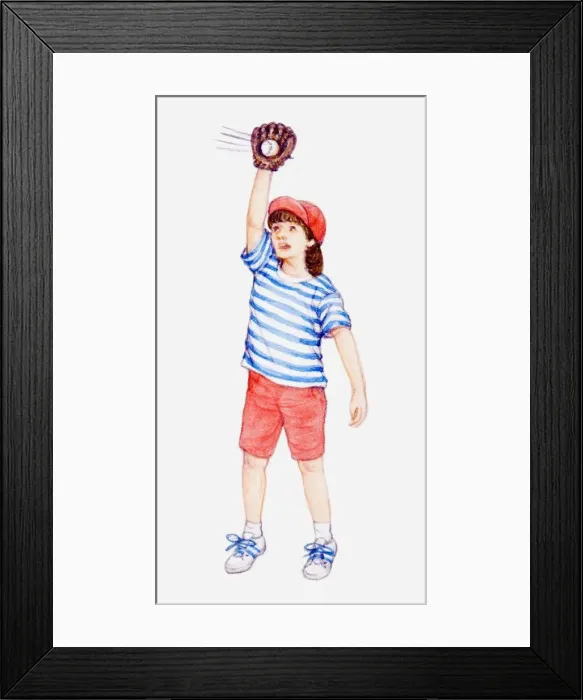 Framed Print : Illustration of a girl catching a baseball Framed Print : Illustration of a girl catching a baseball