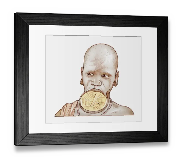 Framed Print : Illustration of African woman wearing lip plate