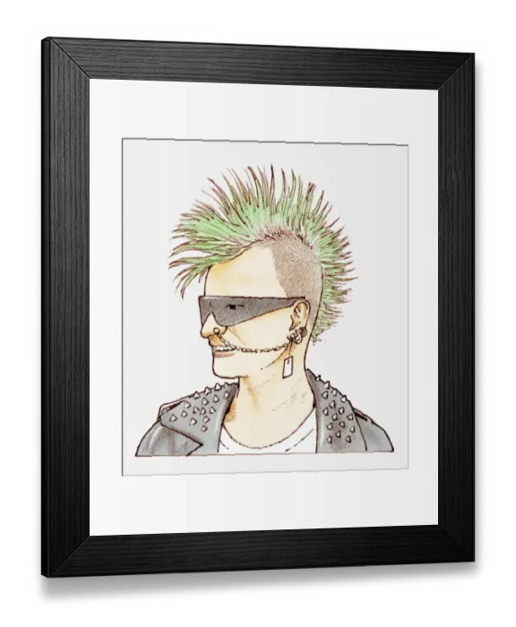 Framed Print : Illustration of man with mohican haircut, sunglasses and chain Framed Print : Illustration of man with mohican haircut, sunglasses and chain