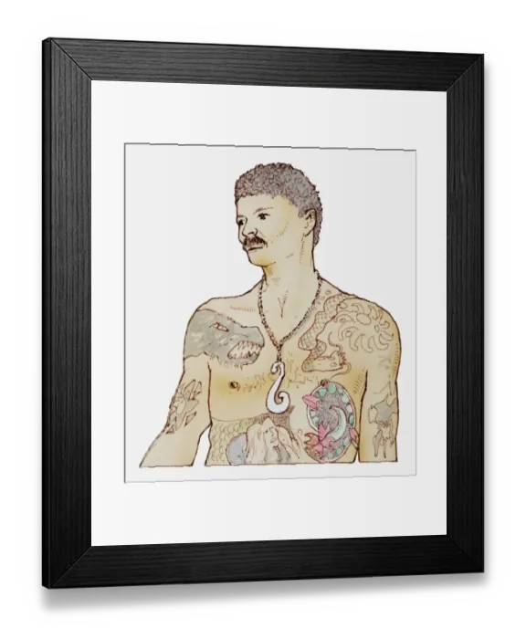 Framed Print : Illustration of man with his tattoos covering his body Framed Print : Illustration of man with his tattoos covering his body