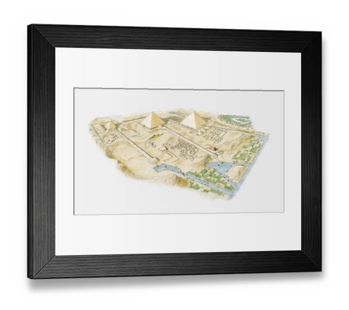 Framed Print : Illustration of Pyramids of Giza, aerial view Framed Print : Illustration of Pyramids of Giza, aerial view
