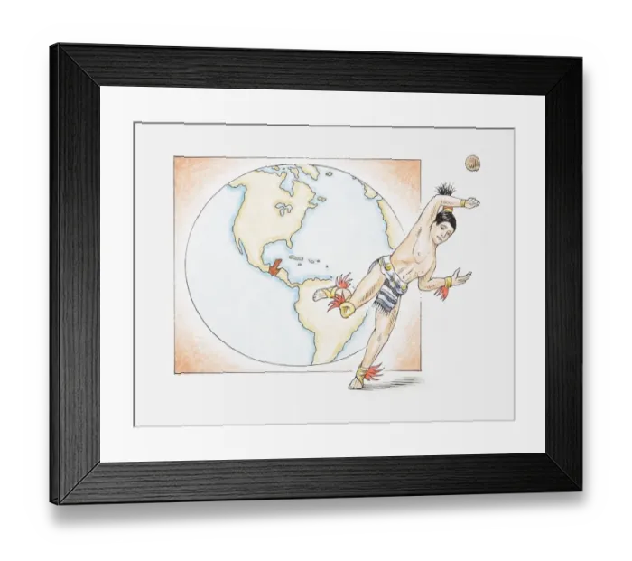 Framed Print : Illustration of Mayan man playing ballgame and map highlighting the land of the Mayans on Yucatan peninsula Framed Print : Illustration of Mayan man playing ballgame and map highlighting the land of the Mayans on Yucatan peninsula
