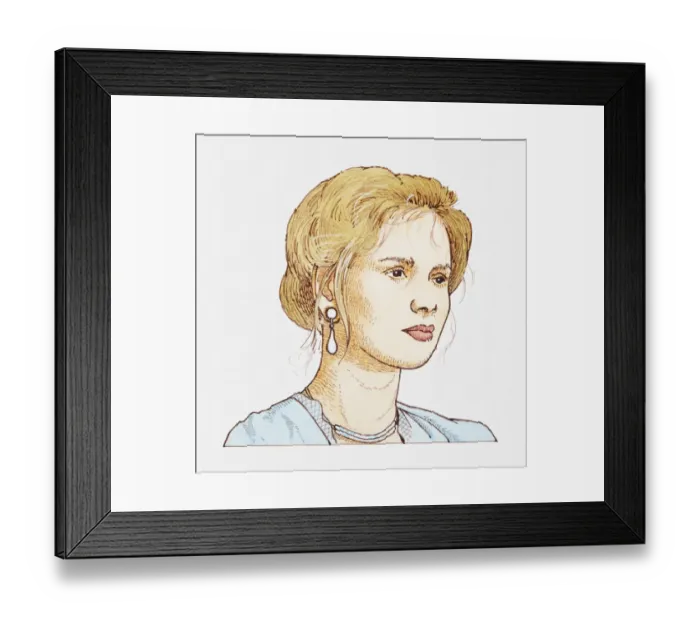 Framed Print : Illustration of a woman wearing earrings and her hair up, portrait Framed Print : Illustration of a woman wearing earrings and her hair up, portrait