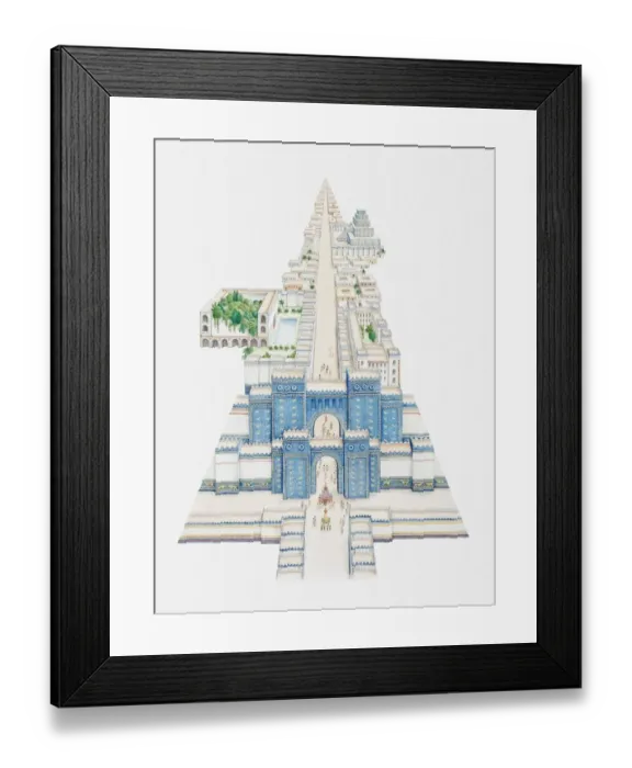 Framed Print : Illustration of Ishtar Gate and other buildings along Processional Way in ancient city of Babylon